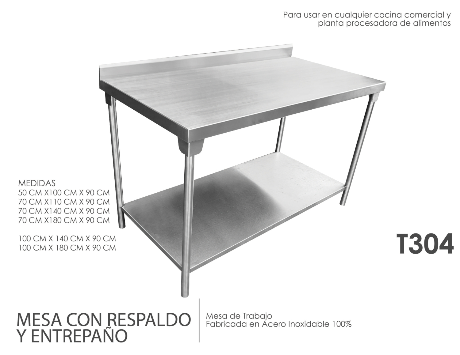 Mesa de trabajo de acero inoxidable, mesa de metal